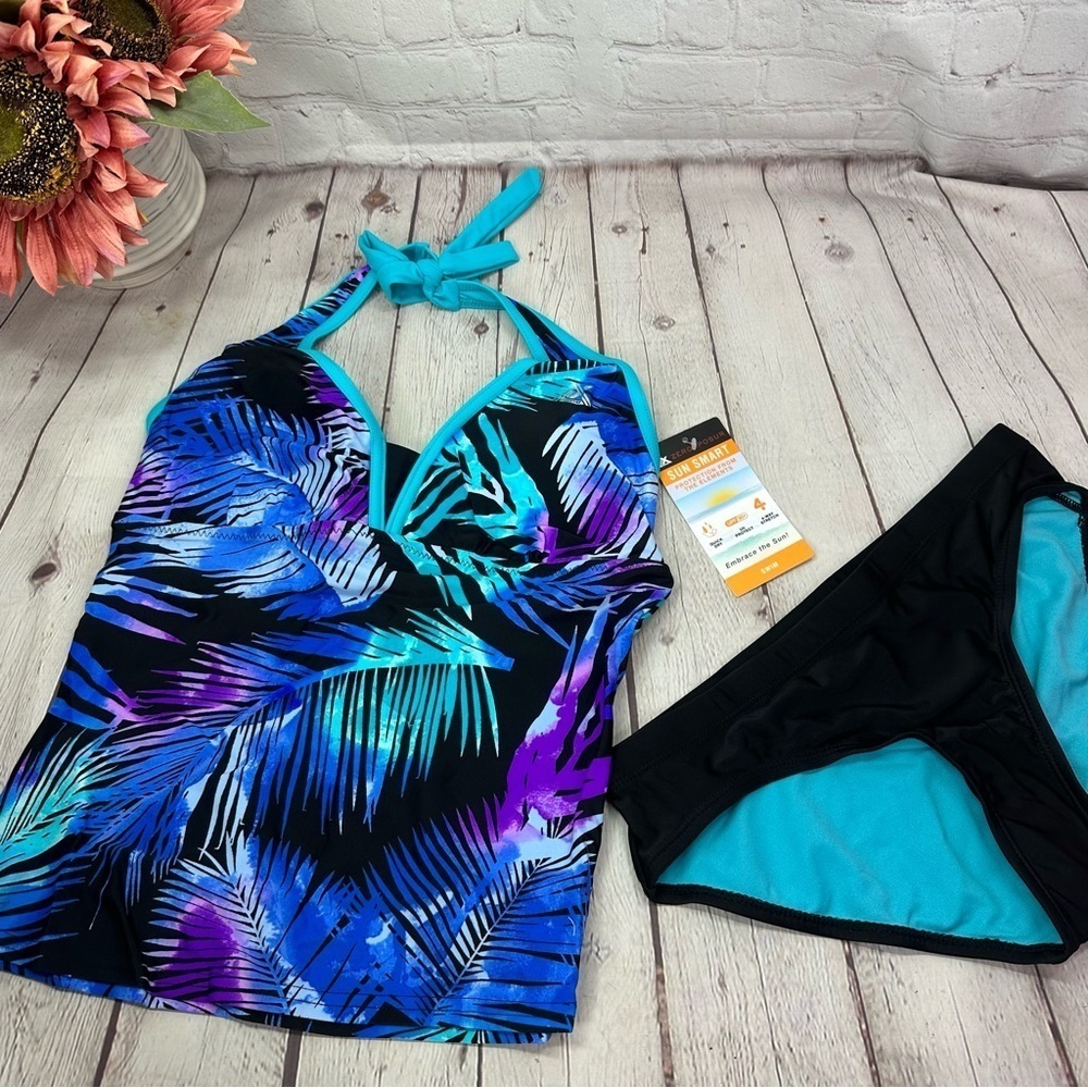NWT ZeroXposur Shade Halter Tankini Top Bikini Bottoms Set - UPF 30+ sz XS blue